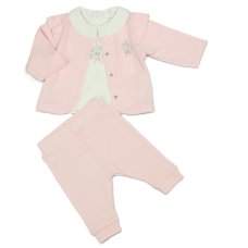 N14762: Baby Girls Waffle Fabric Jacket, Pant & Top Outfit (0-9 Months)